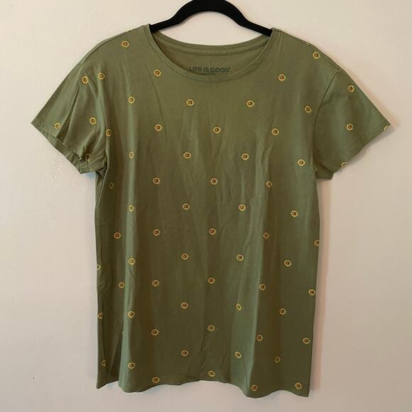 Life Is Good Women's size Small Green Sunflower Crusher-Lite Tee T-Shirt Allover - Picture 1 of 7